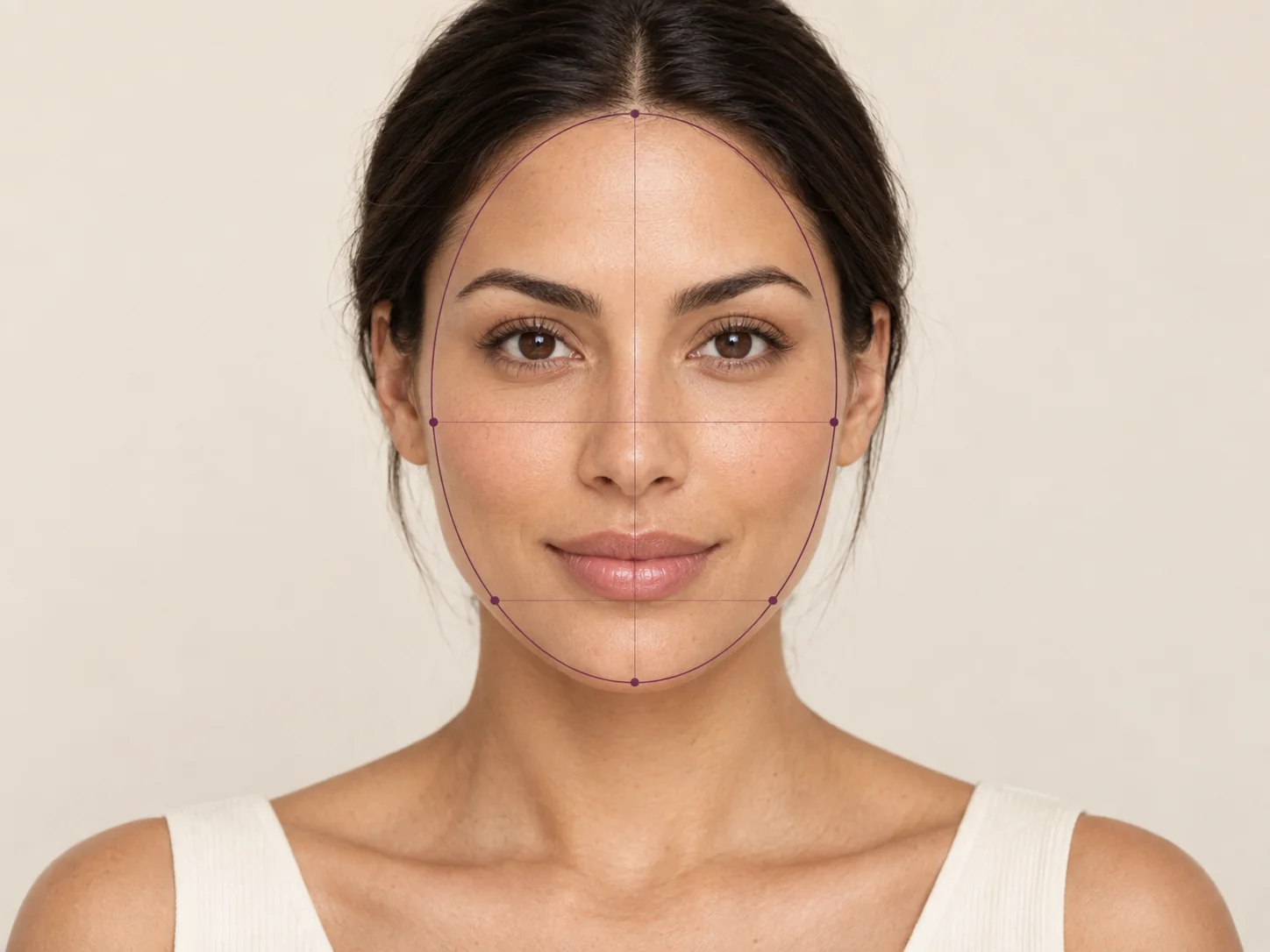 A face analysis preview with guides highlighting facial proportions
